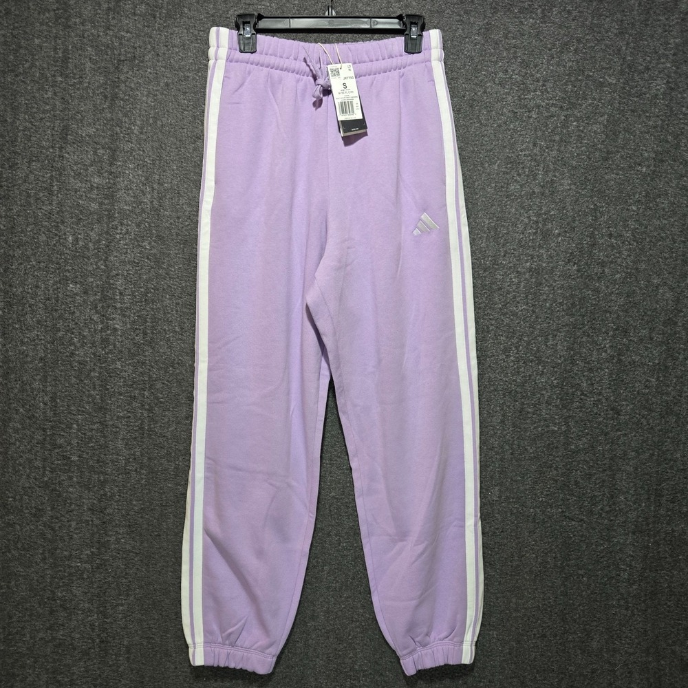 Adidas Women Sz S Powder Plum White Essentials 3-Stripes Fleece Jogger Pants NWT